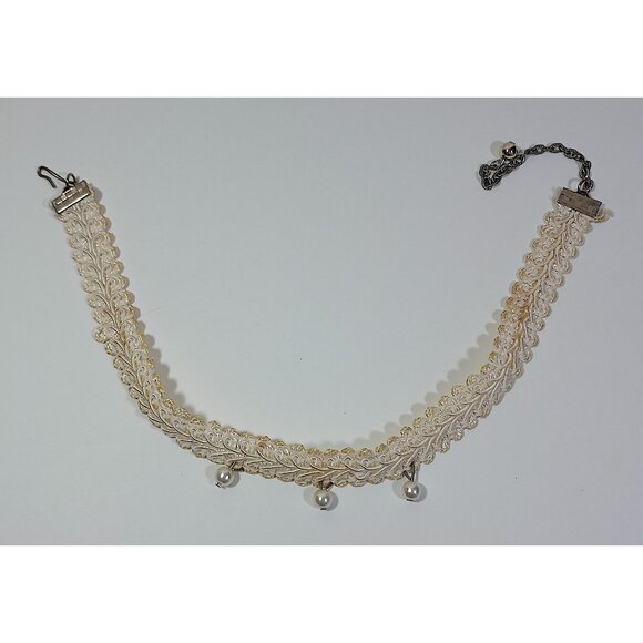 Crochet Faux Pearl Necklace Vintage 11in Choker 1990s 2000s Retro White - Picture 2 of 3